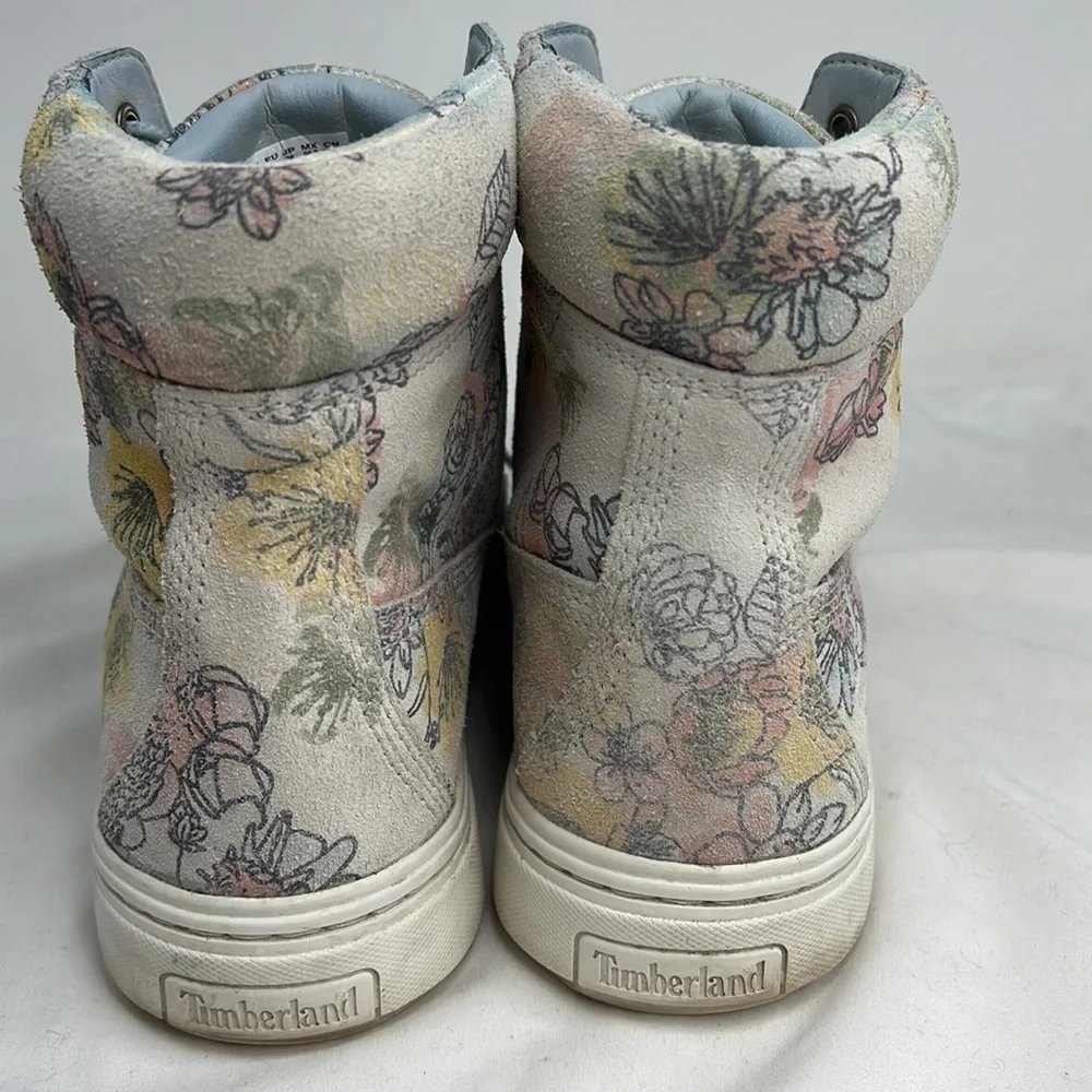 Timberland Londyn Sz 9 Floral Suede Hi Top 6”Sneakers